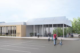 Entrée du Jardin Hamel, vue du stationnement - Photo de Bilodeau Baril Leeming Architectes