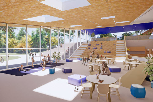 Nouvelle génération d’écoles : de bleu, de bois et d’aluminium - Crédit : Vincent Leclerc Architecte inc.