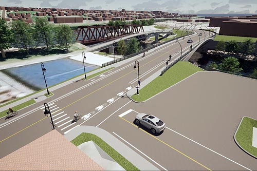 Nouveau concept architectural pour le pont des Grandes-Fourches à Sherbrooke. Crédit : Ville de Sherbrooke