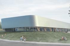 Construction d’un nouveau complexe aquatique à Matane. Crédit : ABCP architecture