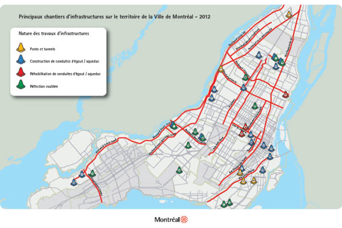 Principaux chantiers d'infrastructures sur le territoire de la Ville de Montréa