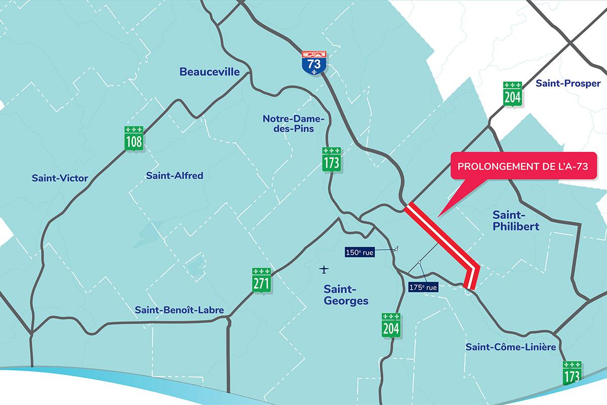 Le projet de prolongement de l'autoroute Robert-Cliche se concrétise. Crédit : Ministère des Transports et de la Mobilité durable