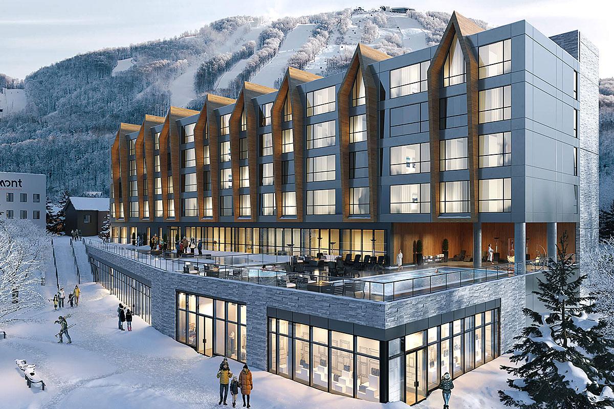 Hôtel Alpinn : un complexe qui se fond dans le décor. Crédit : Bromont, montagne d’expériences (BME)