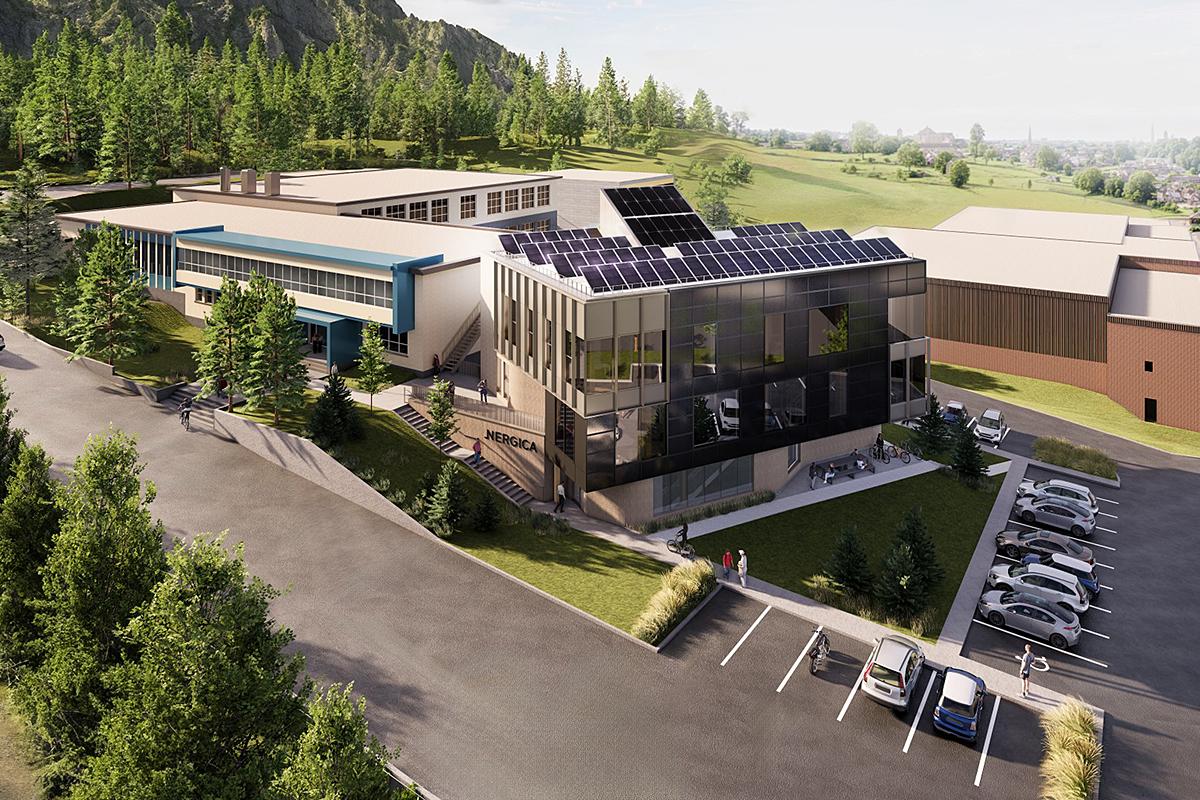 Construction d’un bâtiment à énergie positive à Gaspé. Crédit : Bang – Groupe A, architectes en consortium, et MRA LGT, ingénieurs en consortium