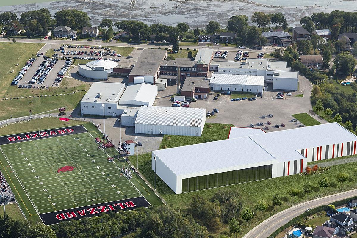 Vue aérienne du nouveau complexe - Crédit : Yvan Deschênes Architecte / Paul Dionne Photographe