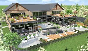 Vue arrière du futur Spa Boréalis à Bromont - Crédit : Spa Boréalis