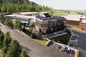 Construction d’un bâtiment à énergie positive à Gaspé. Crédit : Bang – Groupe A, architectes en consortium, et MRA LGT, ingénieurs en consortium