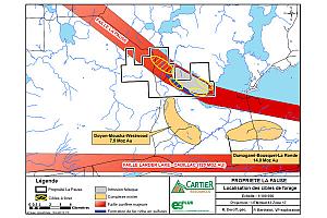 Localisation des cibles de forage sur la propriété La Pause, Ressources Cartier