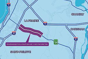 La route 104 sera réaménagée à La Prairie. Crédit : MTQ